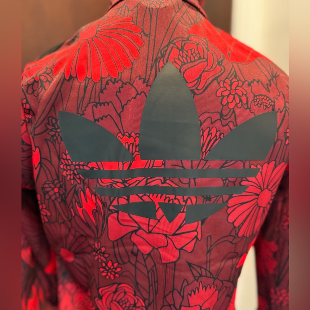 Adidas Black and Red Floral Track Jacket